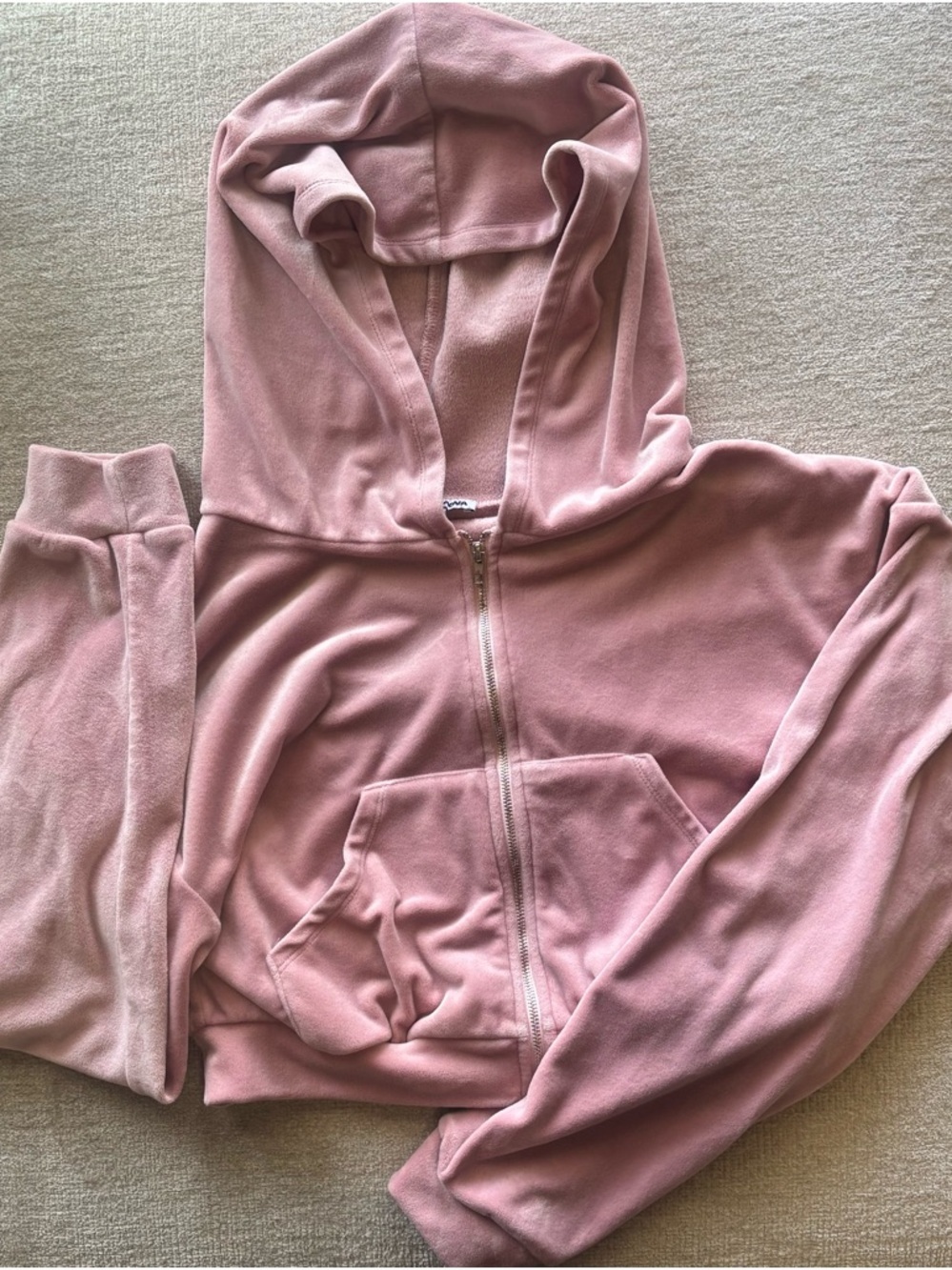 Y2K Pink Velour Cropped Zip Hoodie | Juicy Inspired | Coquette Sporty | Size M - Picture 2 of 7